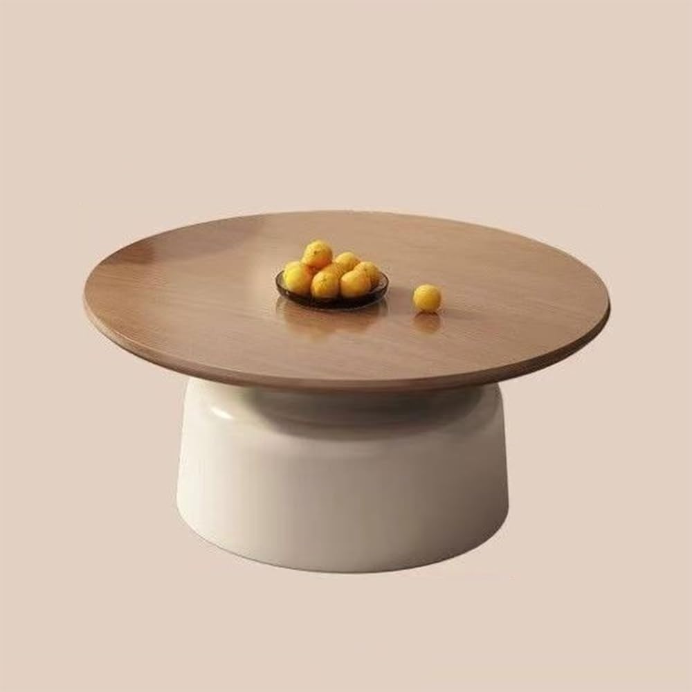 Modern Nesting Coffee Table Set Circular Wood Grain Top & Carbon Steel Ba...