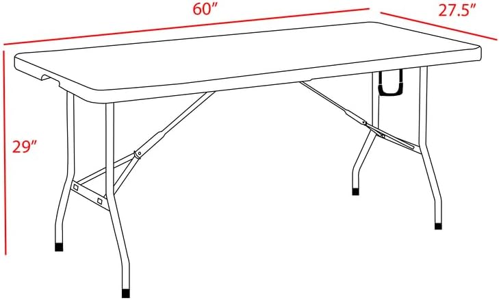 Romig Trestle 5 ft Folding Table, Blow Mold Plastic Top, Fold-in-Half with Ca...