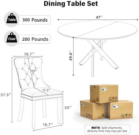 RGZ Mid Century Modern Round Wood Dining Set for 4, 47'' Retro Rustic...