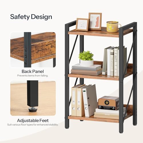 HOOBRO Bookshelf, 3-Tier Industrial Bookcase, Book Shelf Storage Organizer, S...