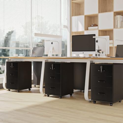 TUKAILAi Mobile File Cabinet with 3 Drawers, Lockable Storage Unit Wooden Rol...