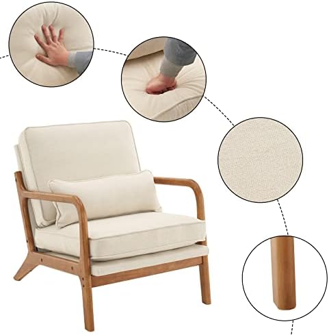 Bonnlo Fine Beige Accent Chairs Set of 2, Upholstered Mid Century Modern Loun...