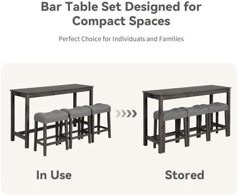 59" Counter Height Bar Table Set with Power Outlet, Industrial Breakfast...