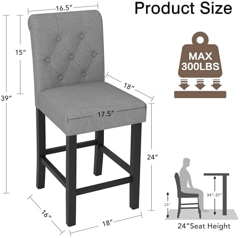 LSSBOUGHT 24 Inches Upholstered Counter Height Bar Stools Kitchen Island Chai...