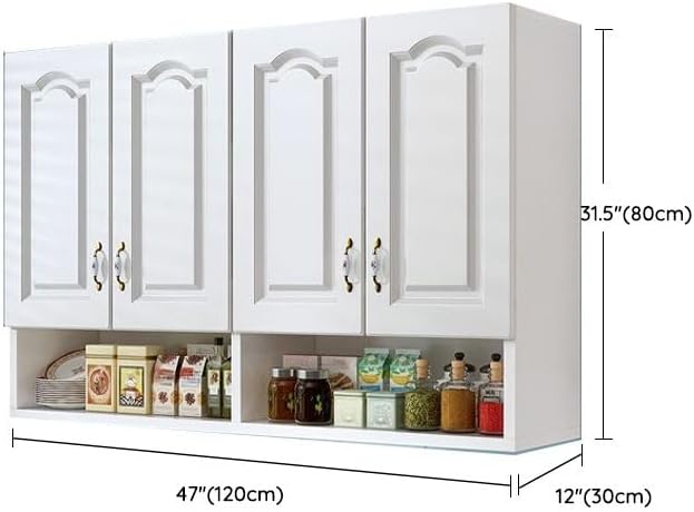 Wall Mounted Kitchen Pantry Storage Cabinet, White Narrow Sideboard Hanging C...