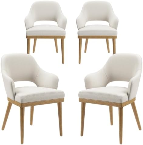 MALOL Wooden Dining Chairs Set of 4, Modern Fabric Upholstered Dining Room Ch...