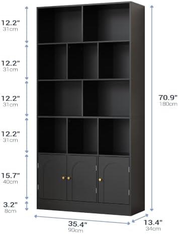 Housoul 71" Tall Bookshelf with 10 Cubes and 3 Doors, 4-Tier Bookshelf, ...
