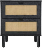 Sango Orre 2-Drawer Nightstand, Modern Black Bedside Table with Synthetic Rattan Drawer Panels, Cylindrical Wood Legs, Discreet Finger Pulls, Smart Storage for Living Room or Office Room