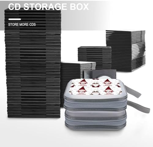 40-Disc CD/DVD Organizer Wallet Silver Snow Gnome On Rustic Grey Wood Plank Winter Christmas, Heavy-Duty Hard Plastic Binder, Portable Storage Case with Carry Strap for Car
