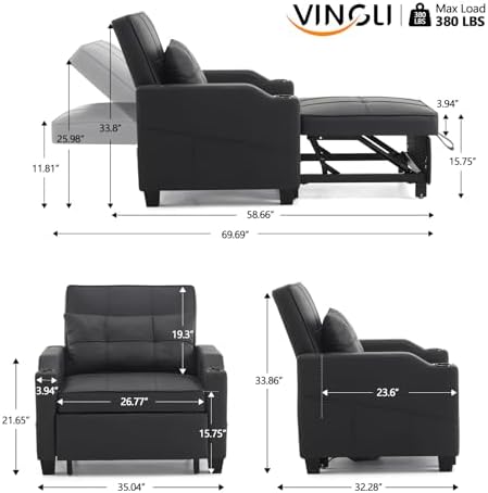 VINGLI Convertible Sleeper Chair Bed, Pull Out Sofa Couch for Living Room | B...