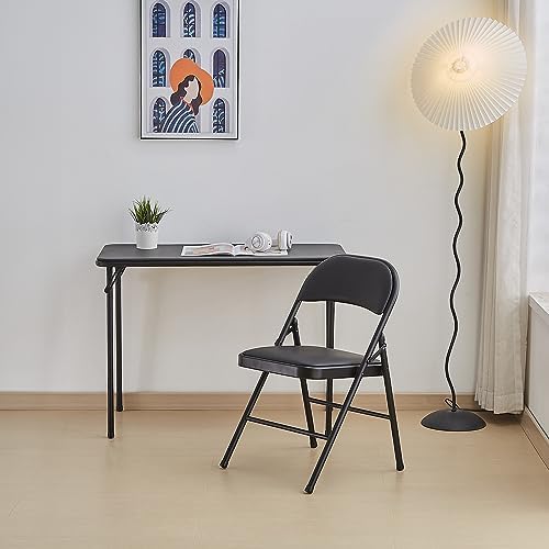 KAIHAOWIN Folding Table Chair Set, Black Vinyl Folding Card Table Chair, No A...
