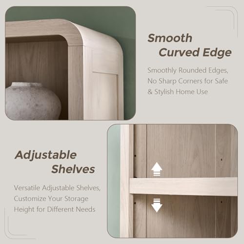 72" Tall Modern Bookshelf with Doors, 5-Tier Large Bookcase w/Drawer, Wo...