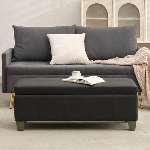 41" Storage Ottoman, Storage Bench with Safety Hinge, Upholstered Synthe...
