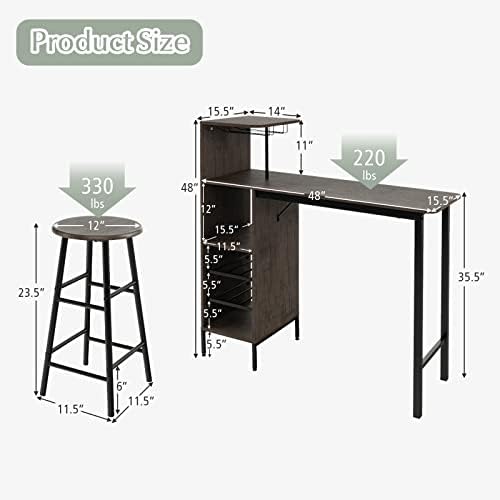GIANTEX 3 Pieces Bar Table and Stools Set, Bistro Table Set with Glass Holder...
