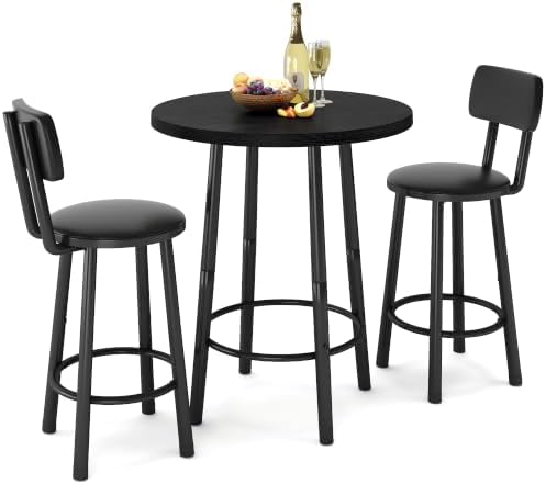 Recaceik 3‑Piece Pub Dining Set, Counter Height Modern Round Bar Table with W...