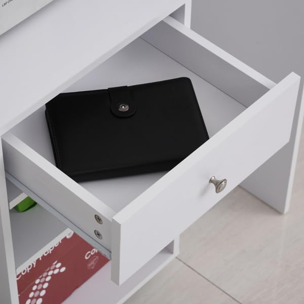 23.5" W x 15.75" D x 27" H White End Table, Side Table, Mobile...