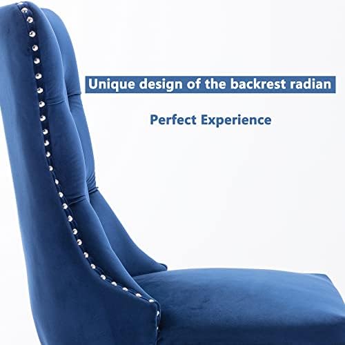 Virabit Blue Set of 2, Velvet Tufted Dining Chairs with Nailhead Back and Rin...
