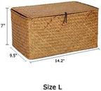 DOKOT Woven Wicker Storage Bins with Lid, Seagrass Basket for Shelf Organizer, Extra Large, Set of 3