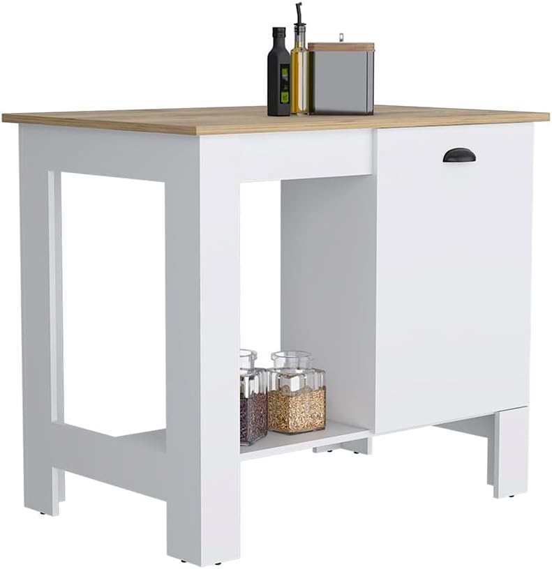 Kitchen Island with Storage Cabinet and Shelves, White/Macadamia | Includes o...