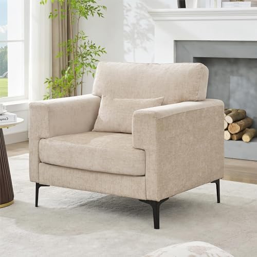 Oversized Accent Chair Armchair with Metal Legs | Comfy Chenille Arm Chairs a...