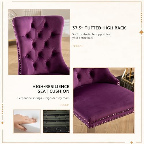 Velvet Dining Chairs Set of 4, Tufted Upholstered High Wingback Chairs with N...