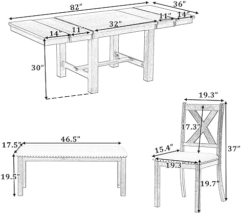 Merax Dining Table Set for 6, 82“ Extendable Dining Table with Footrest, 4 Up...