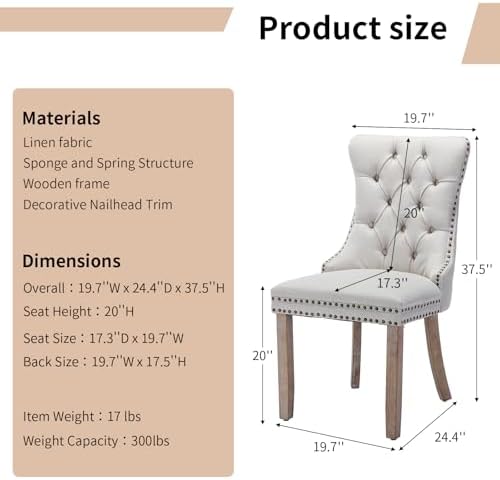 Modern Beige Upholstered Dining Chairs Set of 6 with Solid Wood Legs