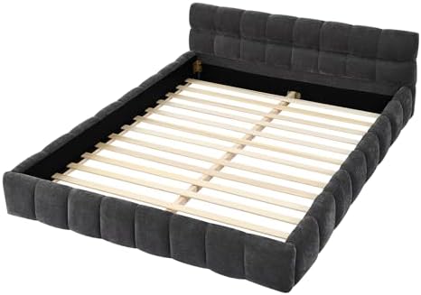 Upholstered Platform Bed Frame, Low Profile Chenille Bed with Headboard, Mode...