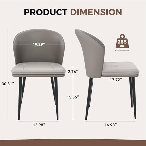 Modern Dining Chairs Set of 2, Faux Leather Upholstered Accent Chair with Met...