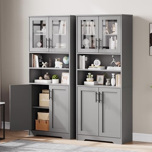 IDEALHOUSE 67" H Tall Storage Cabinet, Freestanding Bathroom Cabinet wit...