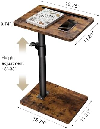 YUHFERA Sofa Armrest Tray Table for Couch - 360° Swivel Height Adjustable End...