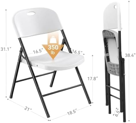 Nazhura 350 Weight Limit Heavy Duty Plastic Folding Chair with Reinfoced Steel Frame for Indoor and Outdoor, Wedding, Party, Restaurant, Meeting Room, Patio and Garden (8, White)