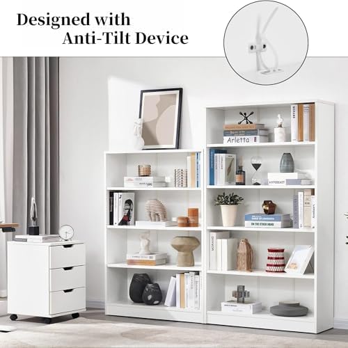 Bookshelf, 5 Wooden Book Shelf Bookcase with Freestanding Display Storage, Open Modern Bookshelf for Bedroom, Living Room, Dinning Room, Office, 60Inch, White