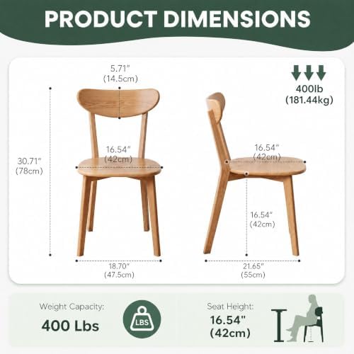 YESWOOD Oak Dining Chairs, 100% Solid Wood Kitchen Chairs with Curved Backres...