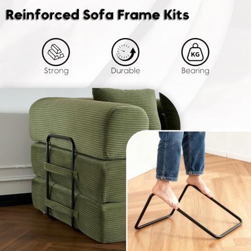 59" Convertible Floor Sofa Bed, Boneless Couches for Living Room, Green | Corduroy Loveseat Sleeper Floor Sofa, Modular Sectional Sofa, Futon Boneless Couch, Pull Out Couch, No Assembly Required