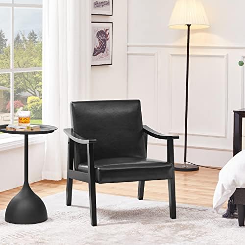 Yaheetech Accent Chairs, Mid-Century Faux Leather Armchairs, Black