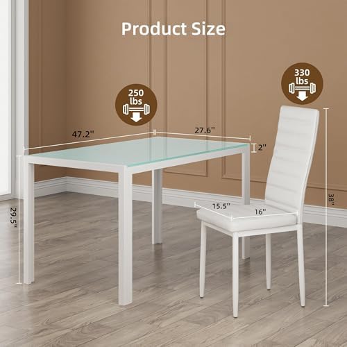 Bealife Kitchen Dining Table Set for 4, Tempered Glass 5 Piece - White