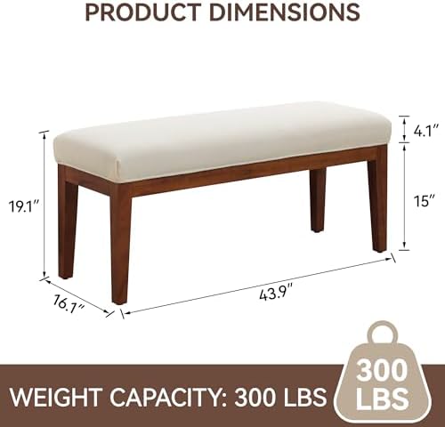 WUTUTUEE 43.5'' Linen Bedroom Bench, Upholstered End of Bed Bench, Pa...