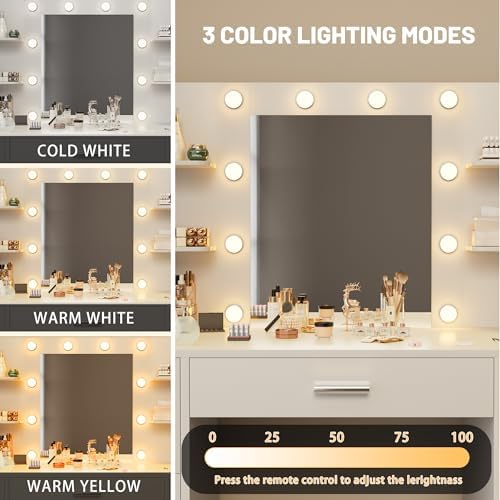 Furmax Vanity Desk with LED Mirror,Power Outlet,7 Drawers Makeup Table | LED ...