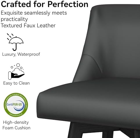 26" Counter Height Swivel Bar Stools, Set of 4, Black Grey | Faux Leathe...