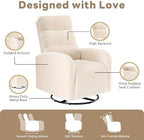 Swivel Rocker Chair, 360°Swivel Rocker Chairs with High Back Arms, Rocking Lazy Boy Chairs, Upholstered Swivels Corduroy Glider for Living Room, Bedroom, Nursing, Beige