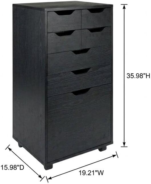 Furnifact Black Tall Mobile Storage Cabinet with Bins and Drawers, Rolling Or...