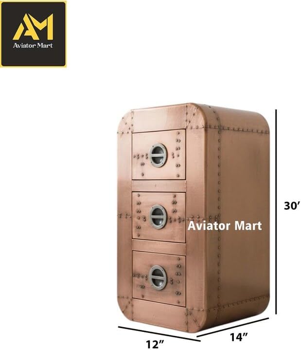 Aviator Side Table with 2 Drawers, Aluminum Stool, Aviation Home Office Decor...