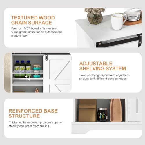 Panana Sliding Barn Door Buffet Sideboard Storage Cabinet Coffee Bar Kitchen ...
