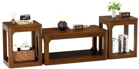 3-Piece Accent Table Sets, Rustic Tables Set with Storage Shelves | Farmhouse...