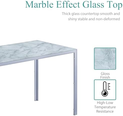 5-Pieces Gray Marble Dining Room Set for 4, Contemporary Kitchen Table and Up...