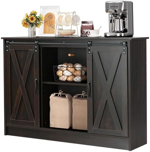 4 EVER WINNER Farmhouse Coffee Bar, 42 Inch Coffee Bar Cabinet, Espresso