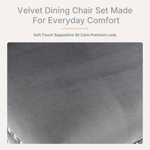 Gray Velvet Dining Chairs Set of 6, Fabric Upholstered Kitchen & Dining R...