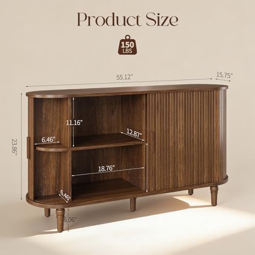 55" Sideboard Buffet Cabinet with Storage - Fluted Credenza Storage Cabinet