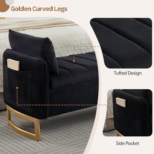 66" End of Bed Storage Bench King Size, Storage Benches for Bedroom, Bla...